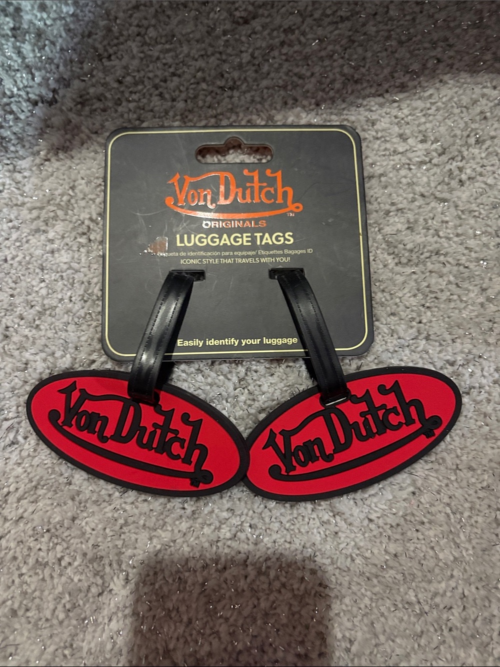 Von Dutch Red and Black Oval Logo Luggage Tags - Pair
